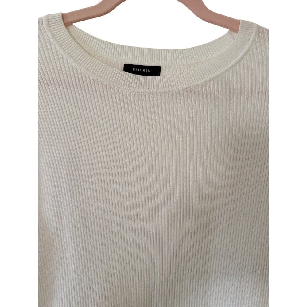 Halogen Womens Ribbed White Sweater L Long Sleeve Round Neck Soft Blend Fabric - Picture 6 of 16
